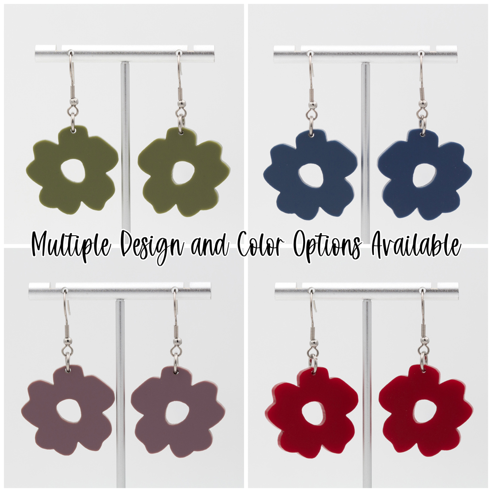 Matte Dusty Mauve | Boho Flower Acrylic Dangle Earrings