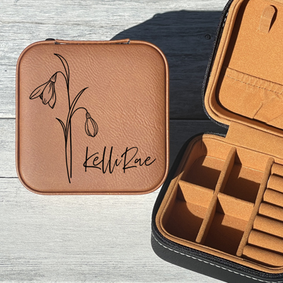 Personalized Name | Birth Flower | Travel Jewelry Box