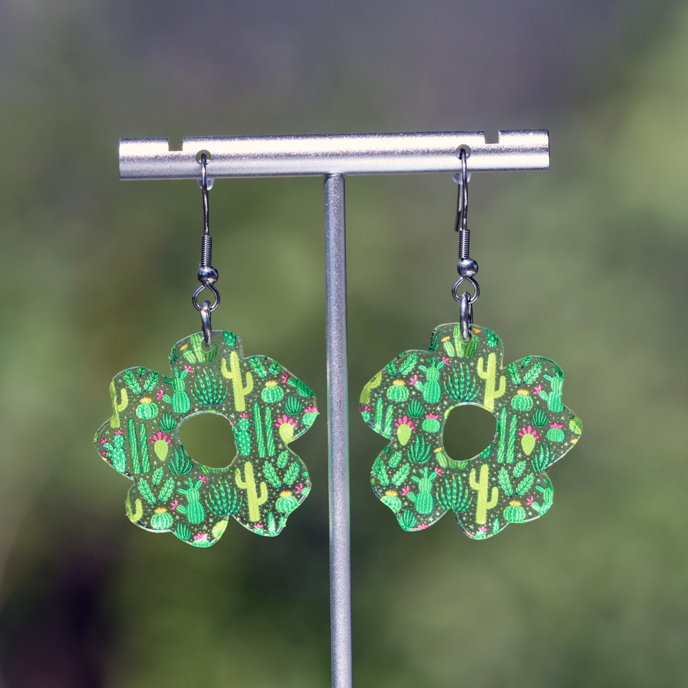 Cactus | Boho Flower Acrylic Dangle Earrings