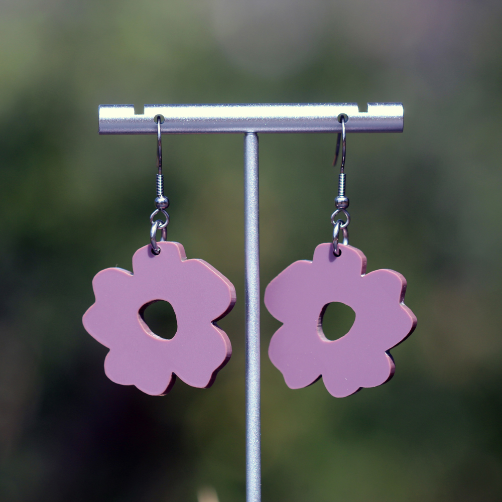 Matte Dusty Mauve | Boho Flower Acrylic Dangle Earrings