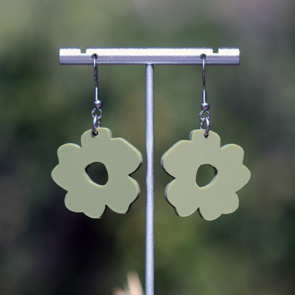 Matte Olive | Boho Flower Acrylic Dangle Earrings