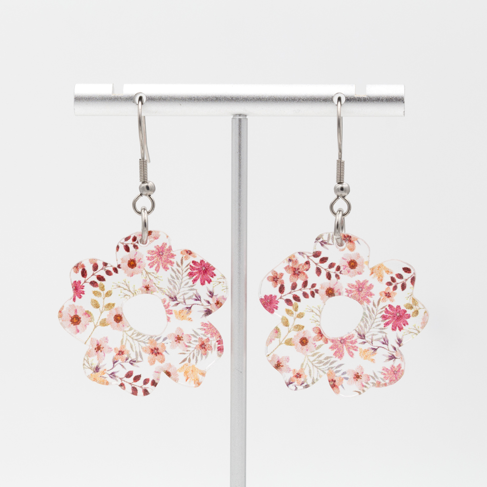 Dusty Pink Floral | Boho Flower Acrylic Dangle Earrings