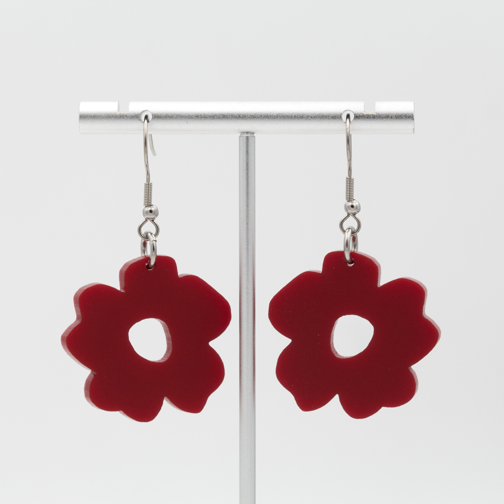 Matte Burgundy | Boho Flower Acrylic Dangle Earrings