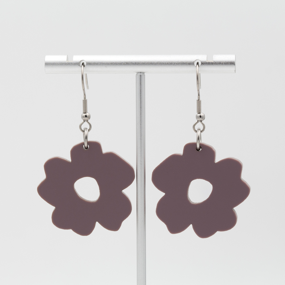 Matte Dusty Mauve | Boho Flower Acrylic Dangle Earrings