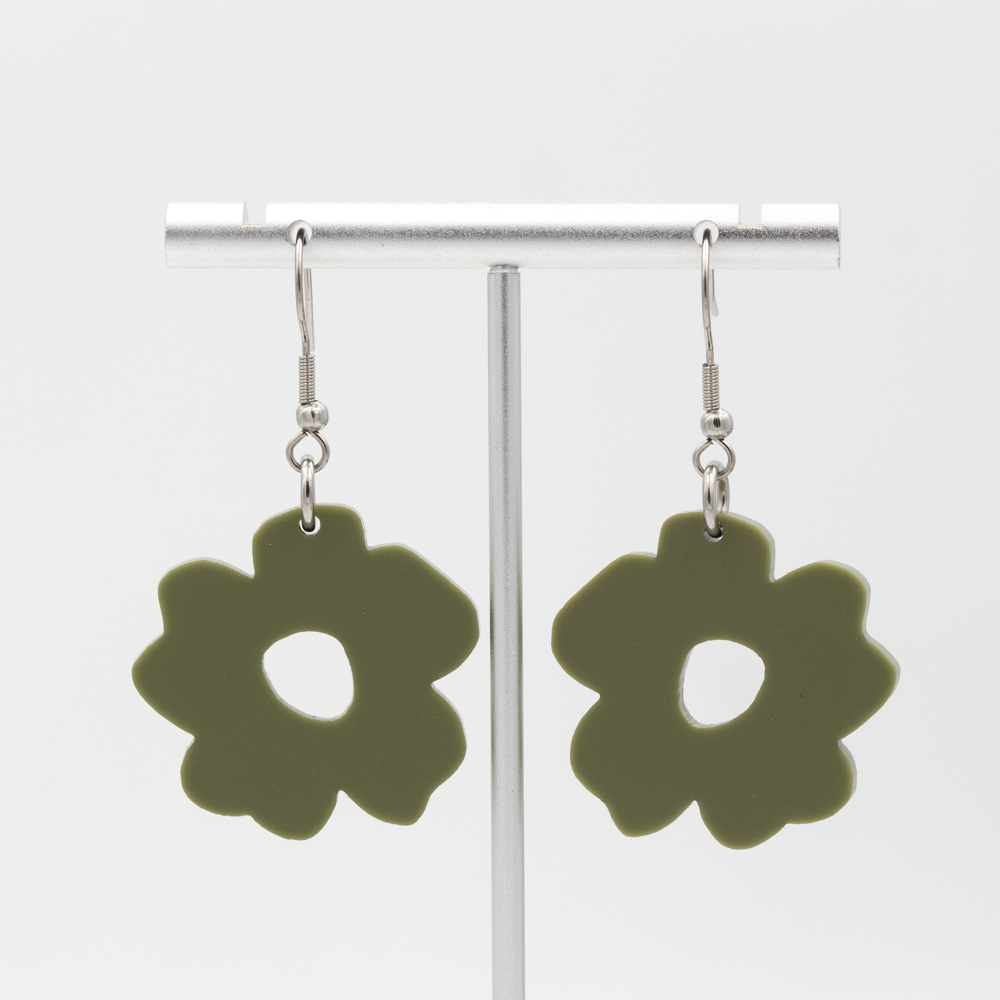 Matte Olive | Boho Flower Acrylic Dangle Earrings