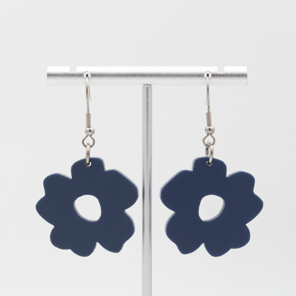 Matte Slate Navy | Boho Flower Acrylic Dangle Earrings