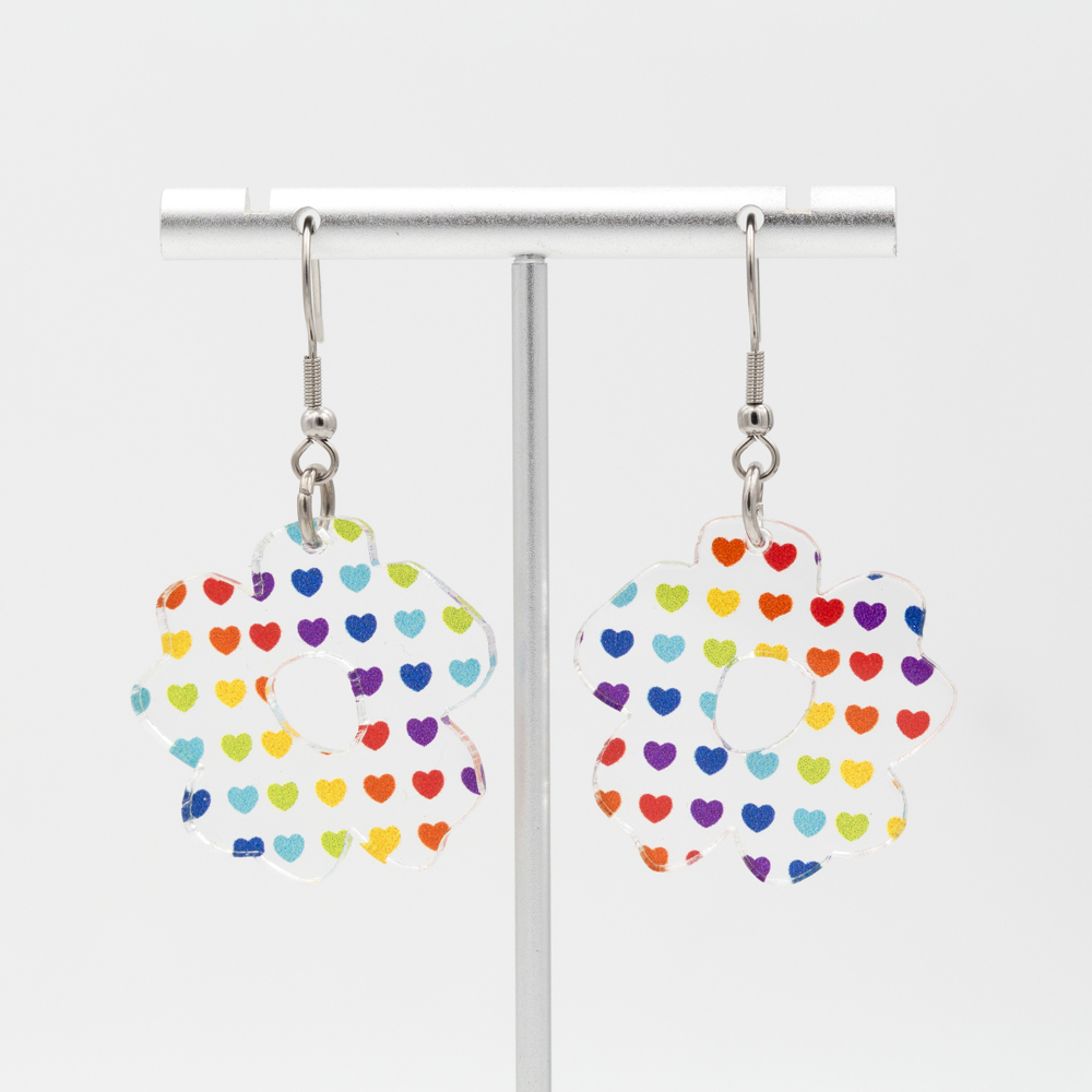 Rainbow Hearts | Boho Flower Acrylic Dangle Earrings