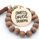  BROWN WOOD Keychain Wristlet With Engraved Disc