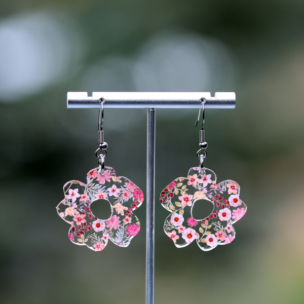 Dusty Pink Floral | Boho Flower Acrylic Dangle Earrings