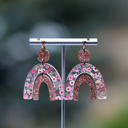  Dusty Pink Floral | Boho Rainbow Acrylic Dangle Earrings