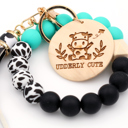  Mint Cowprint | Silicone Keychain Wristlet With Engraved Disc