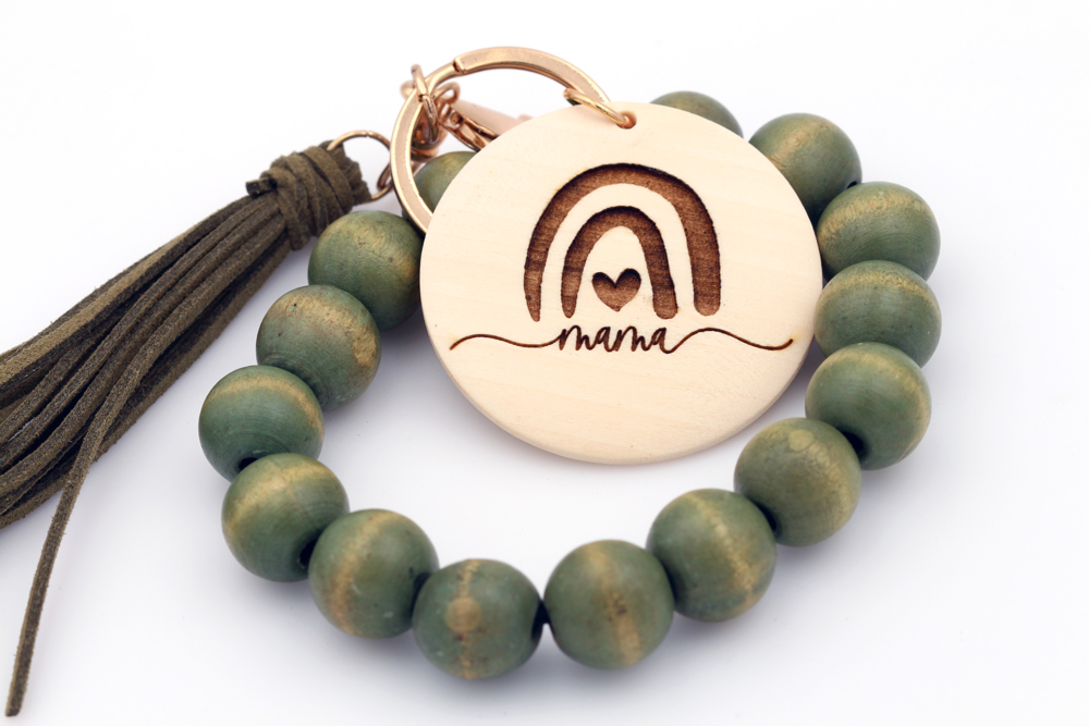 Olive Wood Keychain Wristlet With Engraved Disc