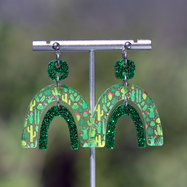 Cactus | Boho Rainbow Acrylic Dangle Earrings