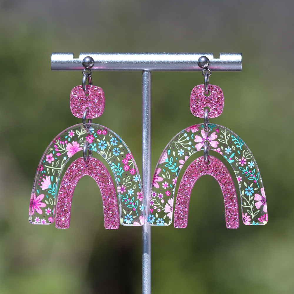 Spring Floral | Boho Rainbow Acrylic Dangle Earrings