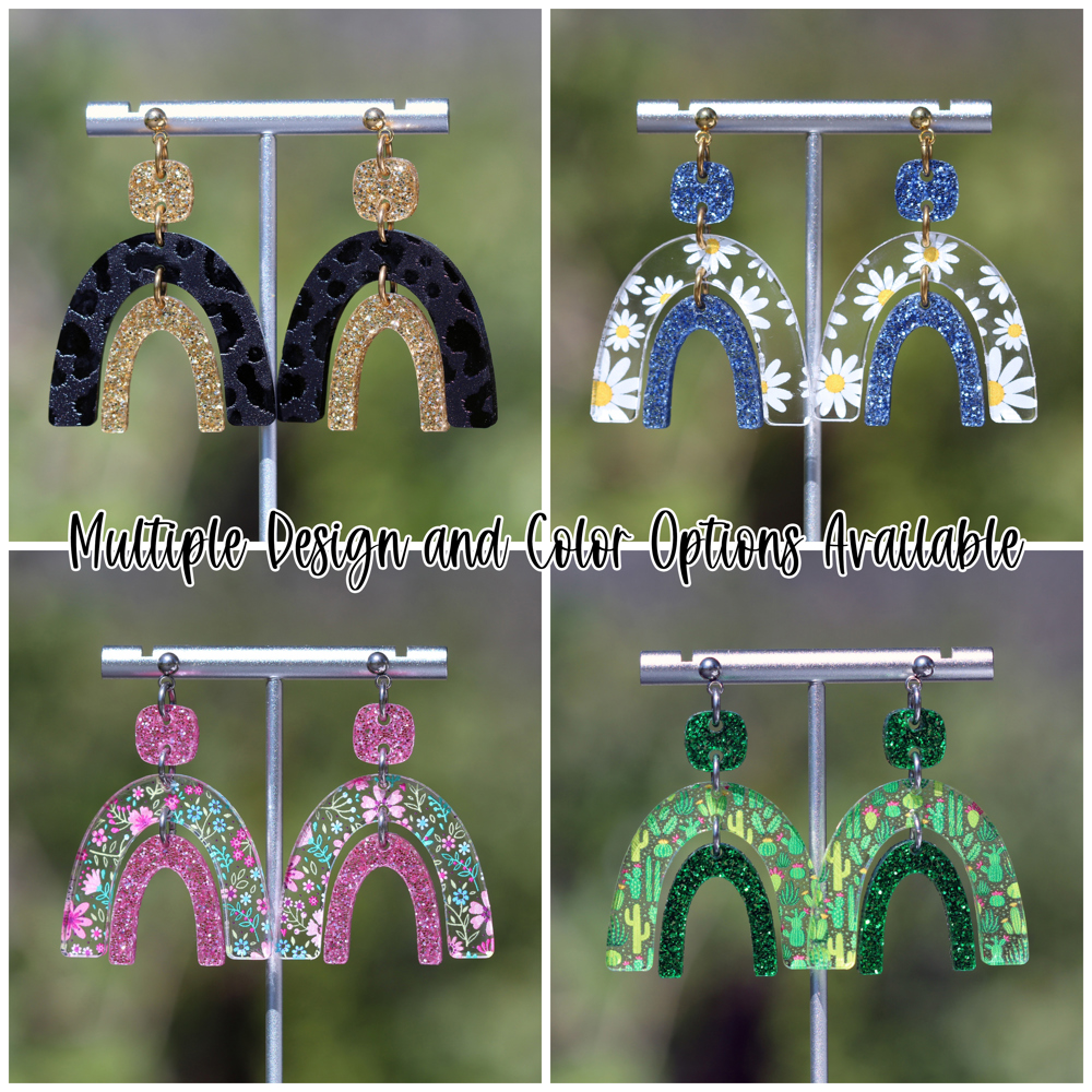 Cactus | Boho Rainbow Acrylic Dangle Earrings