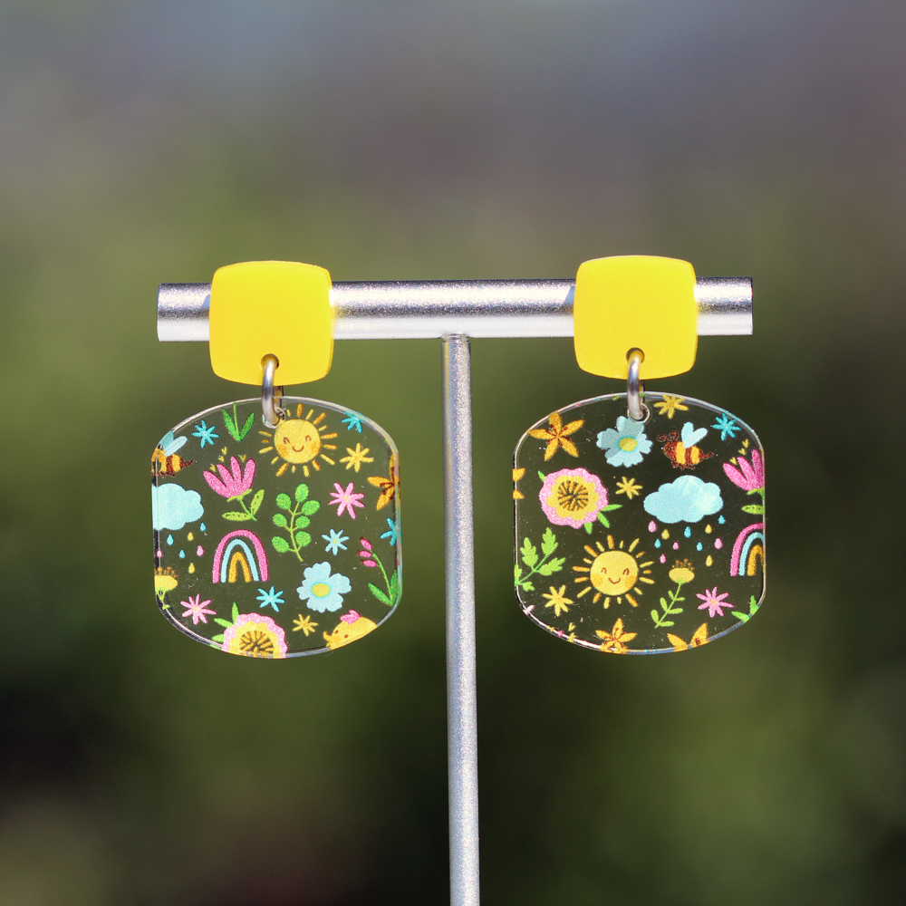 Bright Spring | Rounded Square Acrylic Dangle Earrings