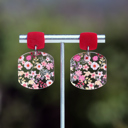  Dusty Pink Floral | Rounded Square Acrylic Dangle Earrings