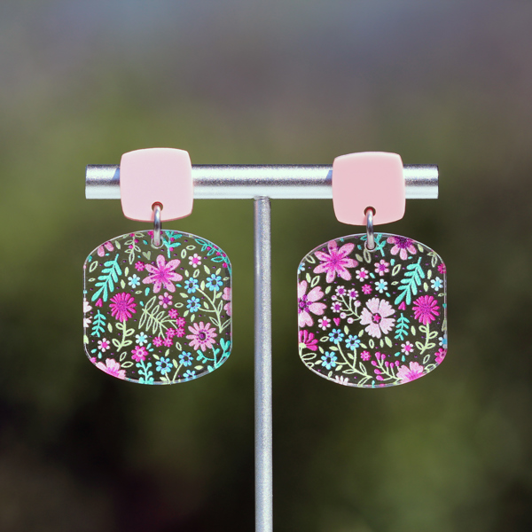 Spring Floral | Rounded Square Acrylic Dangle Earrings