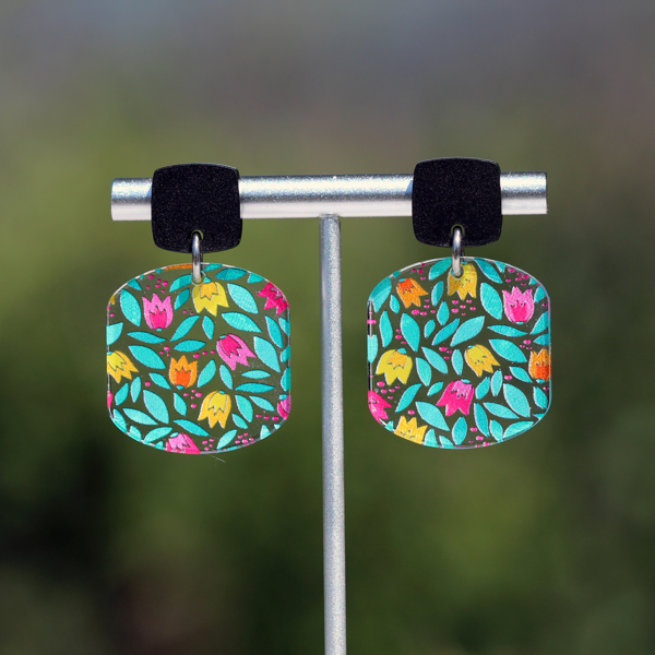 Tulips | Rounded Square Acrylic Dangle Earrings