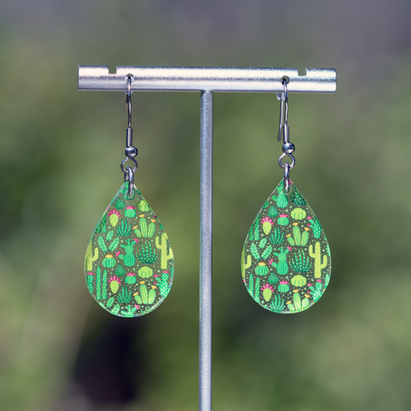 Cactus | Teardrop Acrylic Dangle Earrings