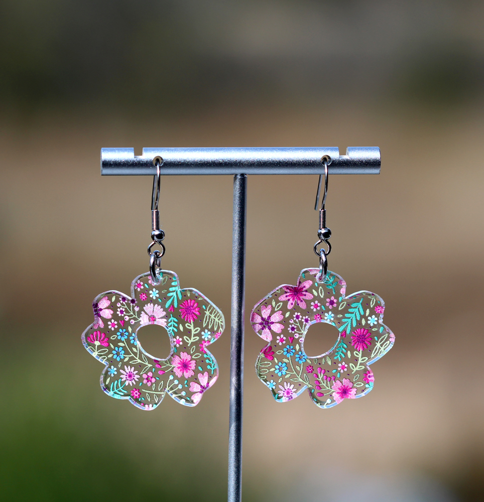 Spring Floral | Boho Flower Acrylic Dangle Earrings