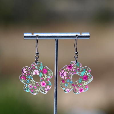 Spring Floral | Boho Flower Acrylic Dangle Earrings