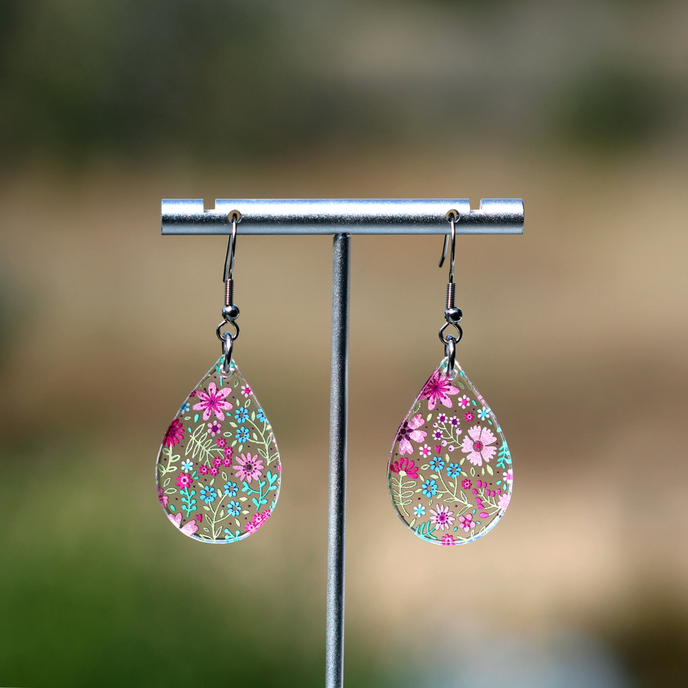 Spring Floral | Teardrop Acrylic Dangle Earrings