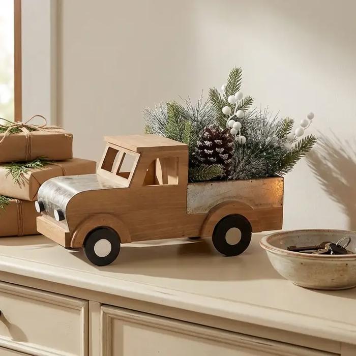 17" Xmas Mix In Wood Truck