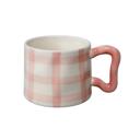 Pink Green Plaid Ceramic Mug with Sculpted Handle – 18oz