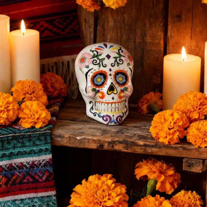 7" DOD Colorful Skull Planter