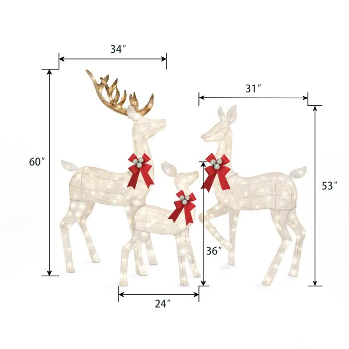 3-Piece White Lighted Christmas Deer Family Set