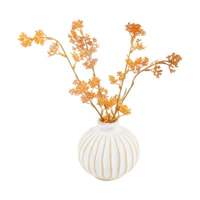 13” Faux Fall Branch in 4.5” White Ceramic Vase