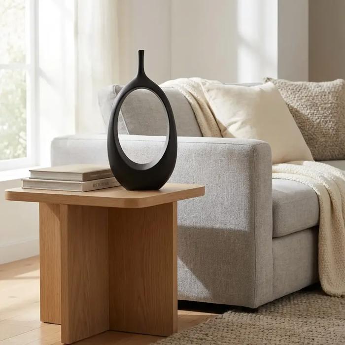 18.69" Tall Black Open Oval Ceramic Decorative Accent