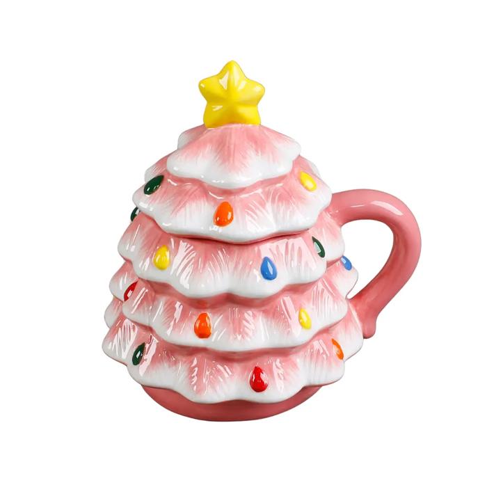 18 OZ Xmas Tree Ceramic Mug w Lid