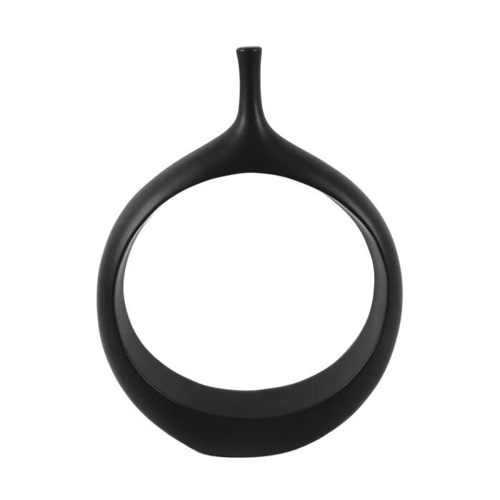 14.37" Round Black Open Oval Ceramic Decorative Accent