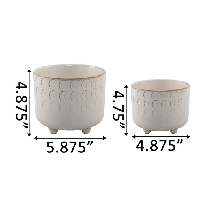 Set of 2 Textured Footed Ceramic Planters 