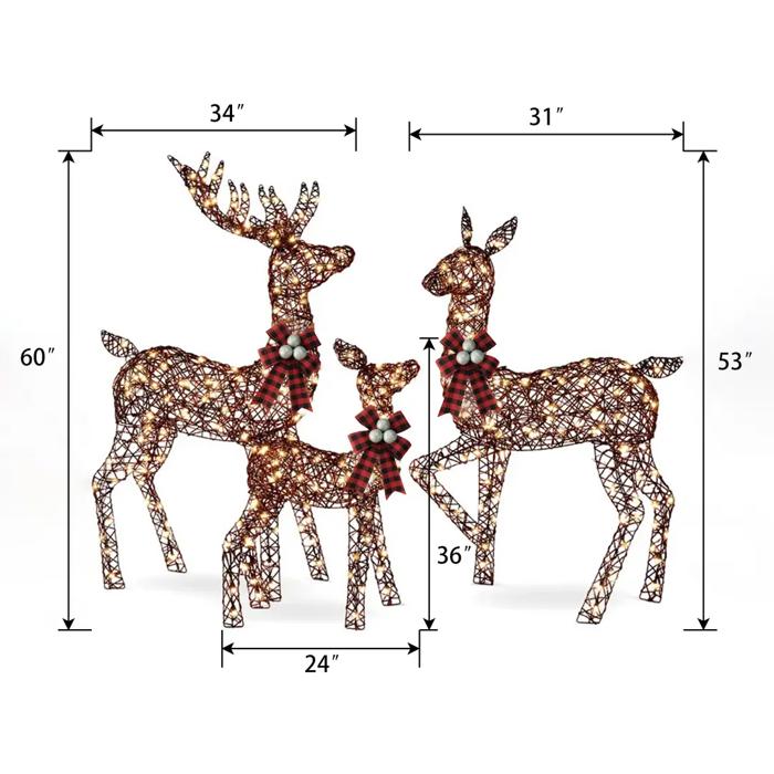 3-Piece Large Lighted Christmas Deer Family Set