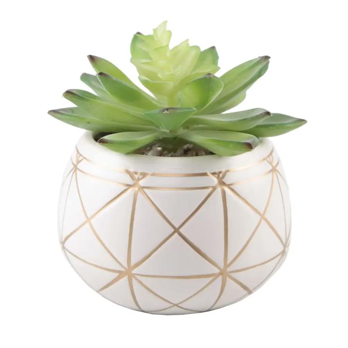 Set of 2 Gold Geo Round Planters