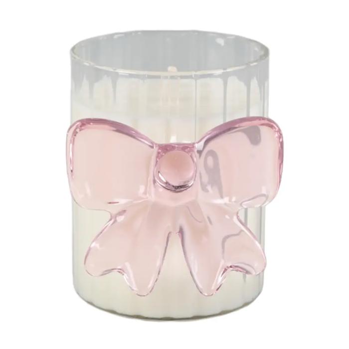 3.5"H Glass Candle w/Bow (7.1 oz) -Sparkling Champagne