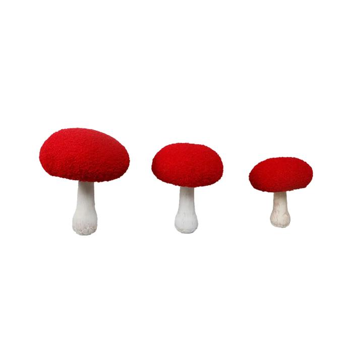 Set of 3 Boucle Mushroom on Natural Stem L,M,S