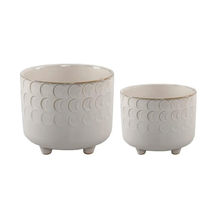 Set of 2 Textured Footed Ceramic Planters 
