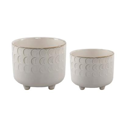 Set of 2 Textured Footed Ceramic Planters 
