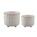  Set of 2 Textured Footed Ceramic Planters 