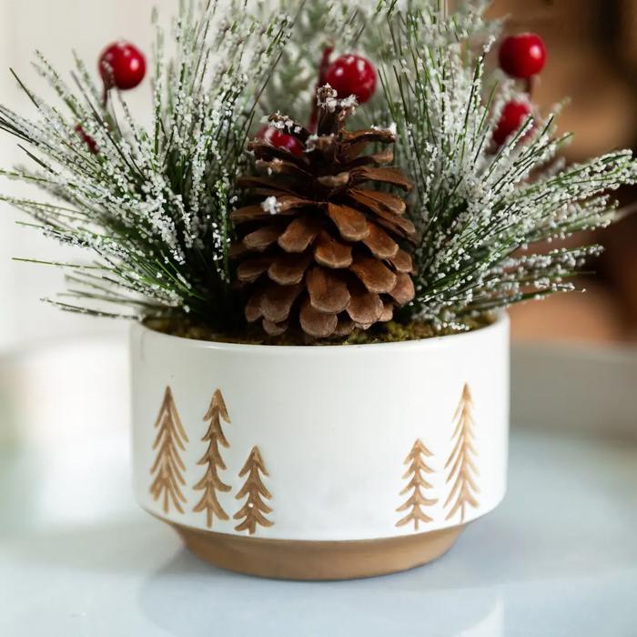 Xmas Mix in 4.25" White Reverse Tree Planter 