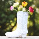 White 8.5" Pink Ceramic Cow Girl Boot Vase