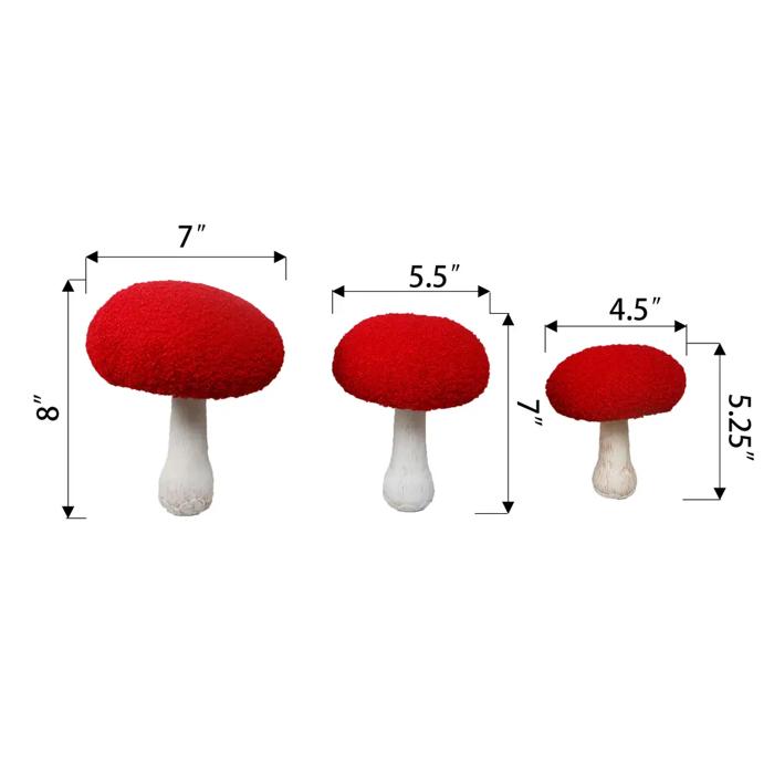 Set of 3 Boucle Mushroom on Natural Stem L,M,S