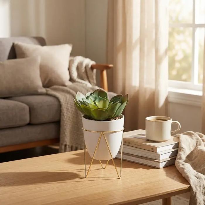 Succulent in Planter with Metal Stand 