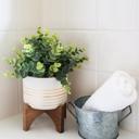  4.75" Gold Line Ceramic Planter with Wooden Stand