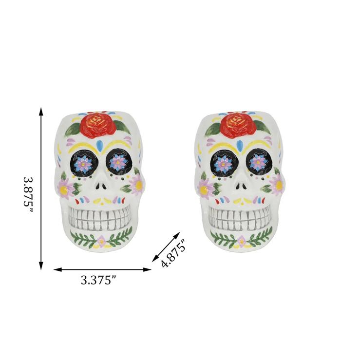 4" Set of 2 Day of Dead Colorful Skulls 