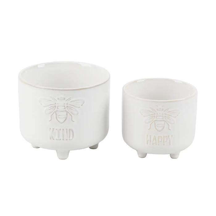 Set of 2 Bee Kind Footed Planters